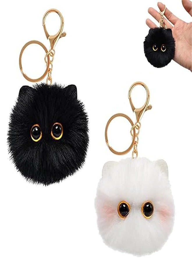 Aeenioy 2 Pcs Cute Keychain, Cat Keychain Cute, Aesthetic Keychain for Cat Lovers, Matching Keychains Set, Bag Charm for Daily Use and Travel, Black and White - Image 1