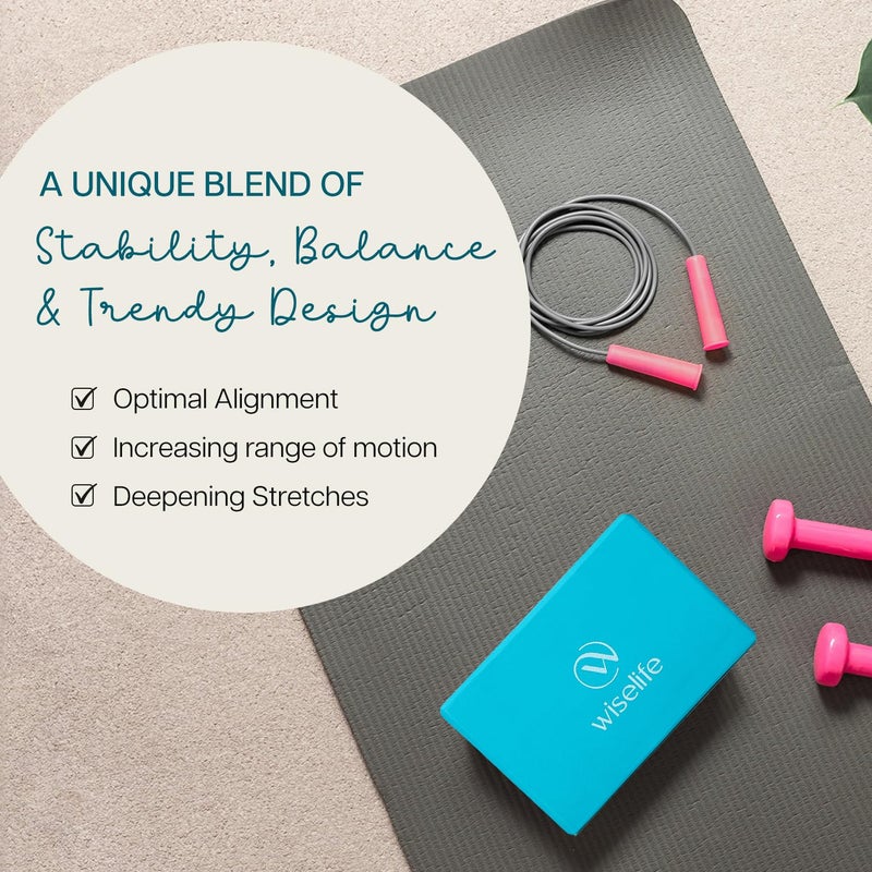 WISELIFE Teal Yoga Block Set + Blue Yoga Belt | Brick (Set of 2, Extra Large Size) | Stretch Belt/Strap (Navy Blue, 8 feet long) | starters kit, accessories, Yoga props - Image 5