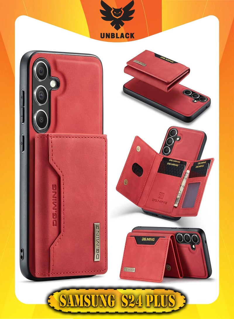 DGMING Wallet Case for Samsung Galaxy S24 Plus , DG.MING Premium Leather Phone Case Back Cover Magnetic Detachable with Trifold Wallet Card Holder Pocket for Samsung Galaxy S24 Plus (Red)  - Image 1