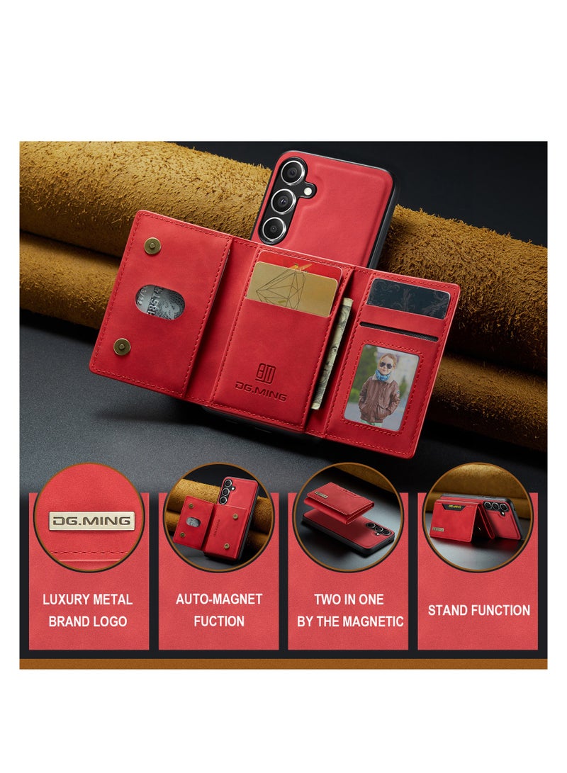 DGMING Wallet Case for Samsung Galaxy S24 Plus , DG.MING Premium Leather Phone Case Back Cover Magnetic Detachable with Trifold Wallet Card Holder Pocket for Samsung Galaxy S24 Plus (Red)  - Image 4