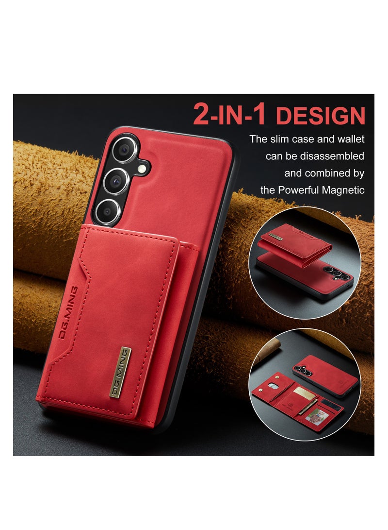 DGMING Wallet Case for Samsung Galaxy S24 Plus , DG.MING Premium Leather Phone Case Back Cover Magnetic Detachable with Trifold Wallet Card Holder Pocket for Samsung Galaxy S24 Plus (Red)  - Image 3