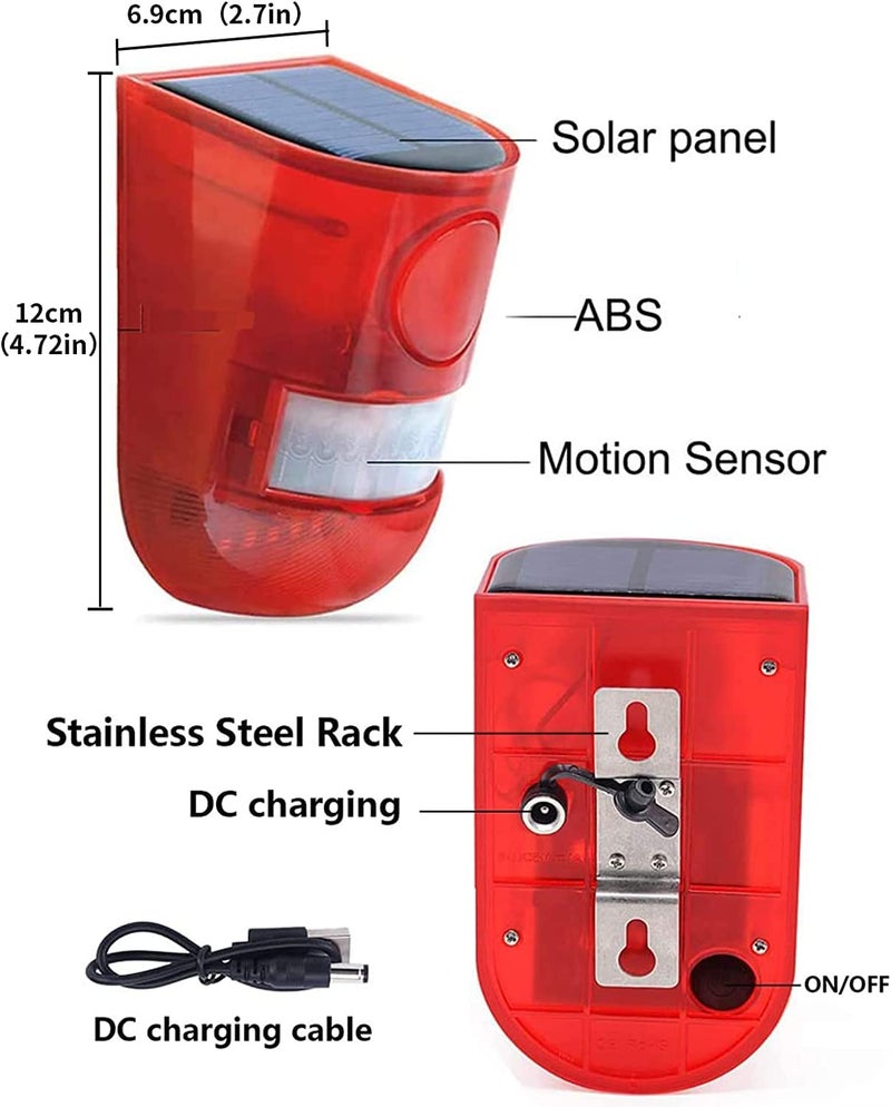 ChunHee Solar Sound & Light Alarm Outdoor Motion Sensor 129db Siren Sound Alert & 6LEDs Flash Warning Security Alarm System for Farm,Villa,Home,Yard,Barn 4 Pack - Image 5