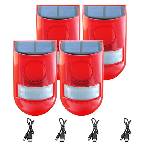 ChunHee Solar Sound & Light Alarm Outdoor Motion Sensor 129db Siren Sound Alert & 6LEDs Flash Warning Security Alarm System for Farm,Villa,Home,Yard,Barn 4 Pack - Image 1