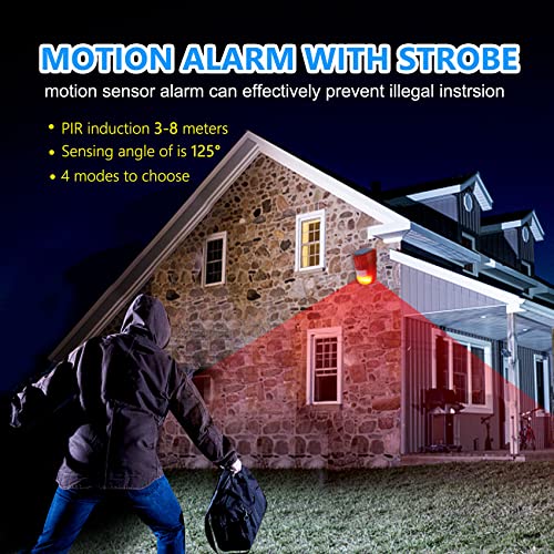 ChunHee Solar Sound & Light Alarm Outdoor Motion Sensor 129db Siren Sound Alert & 6LEDs Flash Warning Security Alarm System for Farm,Villa,Home,Yard,Barn 4 Pack - Image 2