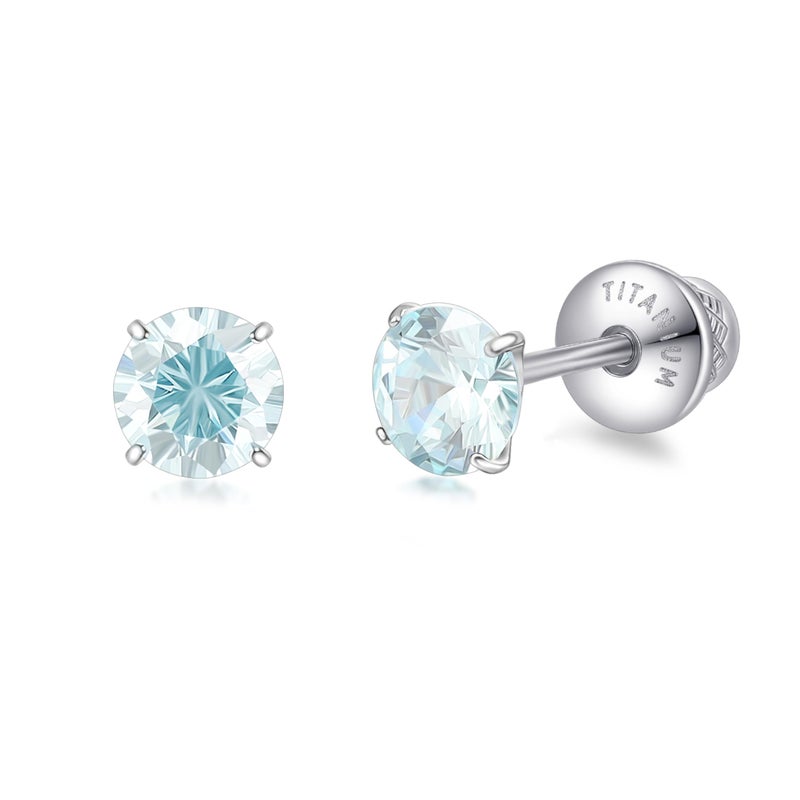 Limerencia Birthstone Screw Back Earrings G23 Implant Grade Titanium Stud Earrings Hypoallergenic Cubic Zirconia Posts Studs Jewelry Gifts for Girls Sensitive Ears - Image 1