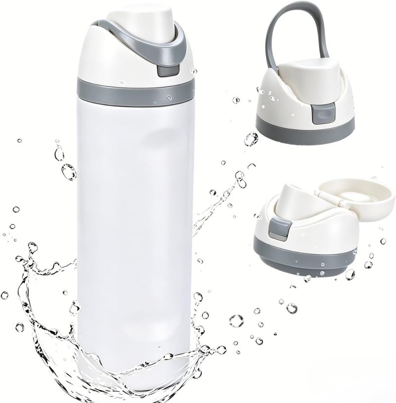 Pepisk Stainless Steel Sports Insulated Water Bottle with Straw Lid and Carry Handle, Lightweight for Gym, Cycling and Travel, Fits Both Hot and Cold Drinks, 600ml (White) - Image 1