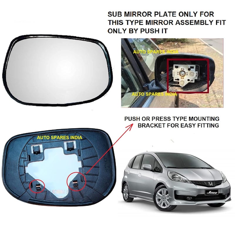 STYCARO -ORVM Right Driver Side View Mirror Glass/Sub Mirror Plate compatible with Honda Jazz IST GEN, F/L 2009-2014 Year Model Type 1 - Image 2