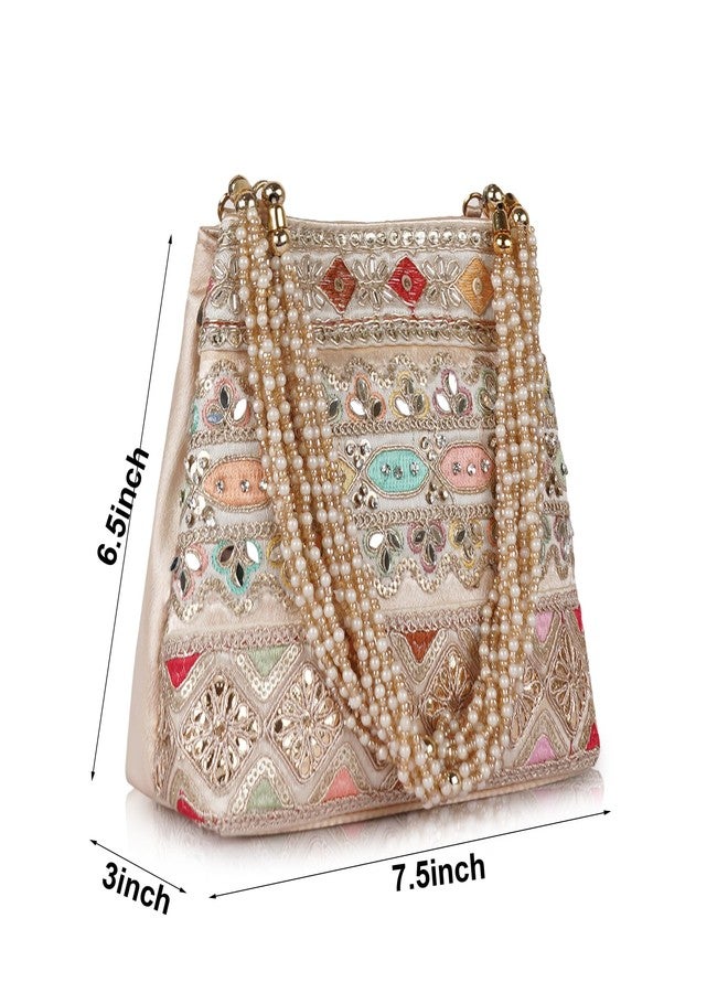 PLANX Velvet SilK Stylish Embroidery Unique Design Traditional Ethnic Wedding Party Handheld Potli For Women - Image 2