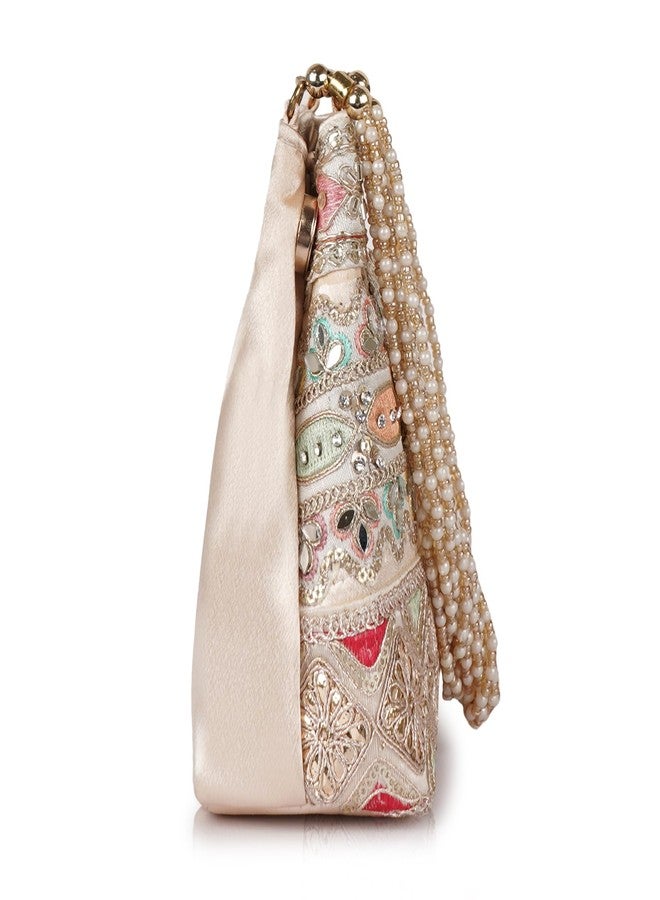 PLANX Velvet SilK Stylish Embroidery Unique Design Traditional Ethnic Wedding Party Handheld Potli For Women - Image 4
