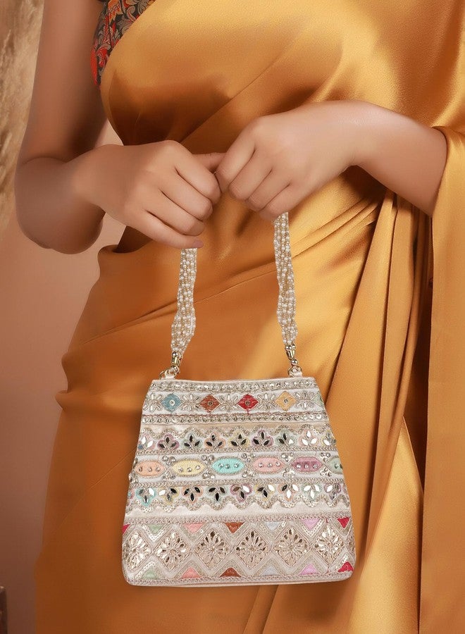 PLANX Velvet SilK Stylish Embroidery Unique Design Traditional Ethnic Wedding Party Handheld Potli For Women - Image 3