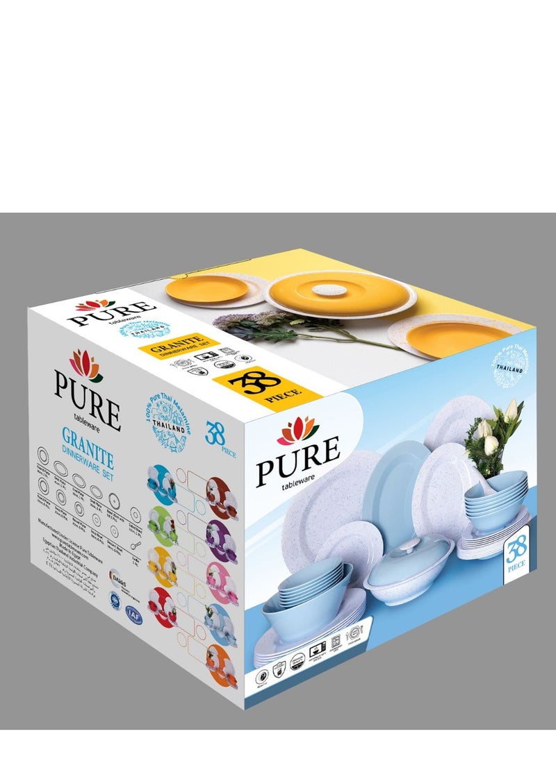 PURE - 38 Piece Melamine Pure Granite Set Mix Round -Brown/White - Image 1
