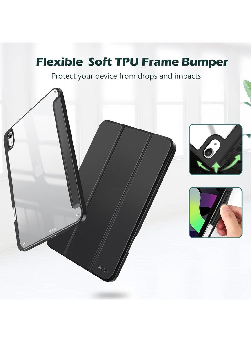 راكسوم حافظة لجهاز iPad Air 4/5 مقاس 10.9 بوصة و11 بوصة 2024 M2 Air الجيل الرابع/الخامس مع حامل قلم وغطاء خلفي شفاف وواقي ذكي باللون الأسود - Image 3