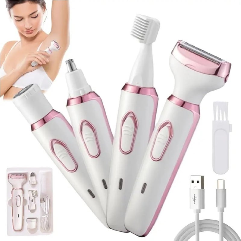 AVNISH 4-in-1 Multi Trimmer for Women Shaver Electric Facial Razor, Rechargeable Cordless Multipurpose Hair Remover Shaver Face, Leg, Eyebrow, Underarms, Bikini Trimmer, 60 minutes Runtime, White - Image 1
