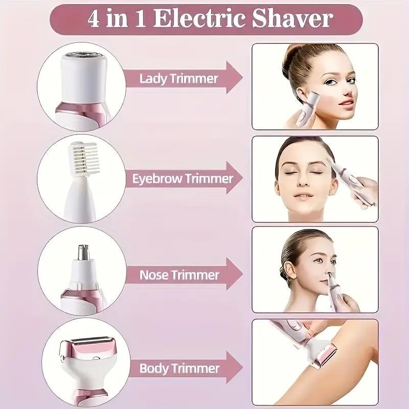 AVNISH 4-in-1 Multi Trimmer for Women Shaver Electric Facial Razor, Rechargeable Cordless Multipurpose Hair Remover Shaver Face, Leg, Eyebrow, Underarms, Bikini Trimmer, 60 minutes Runtime, White - Image 3