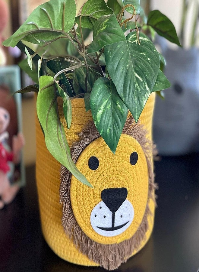 Auranest AURA NEST Cotton Rope Basket For Baby Diapers & Nursery Essentials | Stuffed Animal Organizer Bin | Soft Fabric Laundry Basket For Bedroom, Closet, Or Changing Table Use | 12X20 Inch | Yellow Lion - Image 4