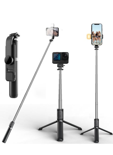 Selfie Stick with Light, Long Selfie Stick with Tripod Stand, Bluetooth Mobile Selfie Stick for Mobile Phone, Makeup,Selfie, Vlogging, Youtube, Live, iphone (104cm black)