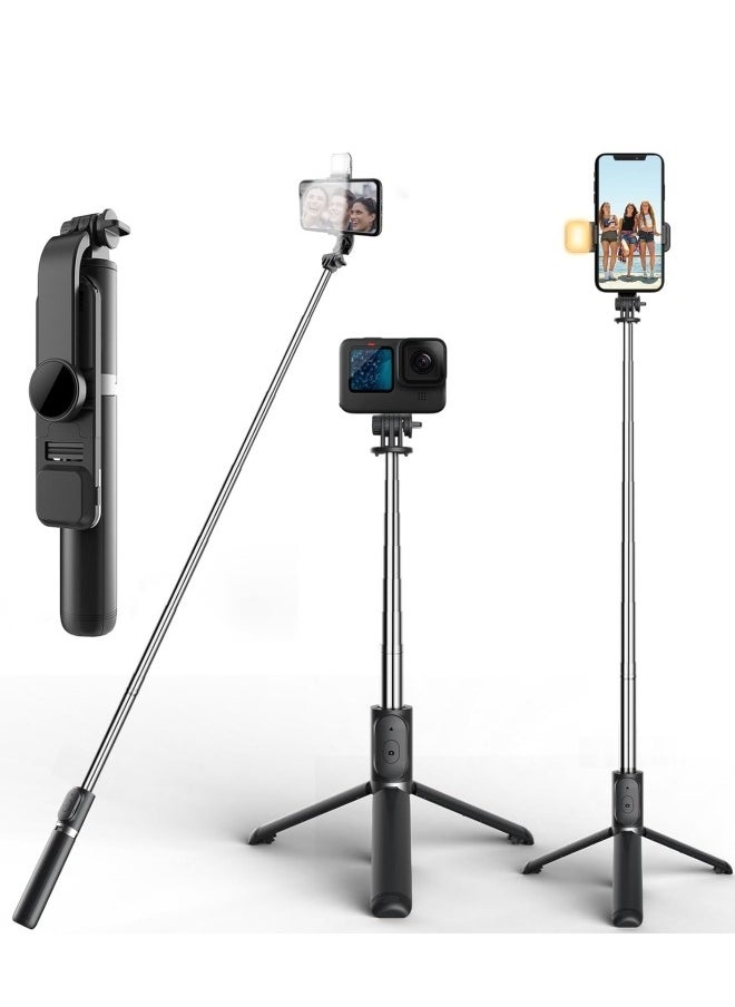 ZUKIMM - Selfie Stick with Light, Long Selfie Stick with Tripod Stand, Bluetooth Mobile Selfie Stick for Mobile Phone, Makeup,Selfie, Vlogging, Youtube, Live, iphone (104cm black) - Image 1
