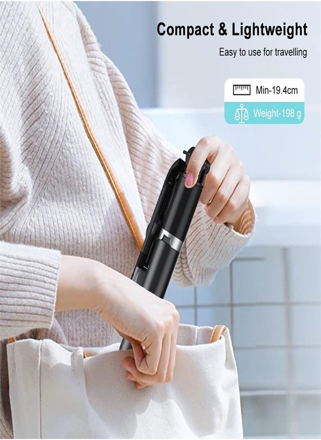 ZUKIMM - Selfie Stick with Light, Long Selfie Stick with Tripod Stand, Bluetooth Mobile Selfie Stick for Mobile Phone, Makeup,Selfie, Vlogging, Youtube, Live, iphone (104cm black) - Image 1
