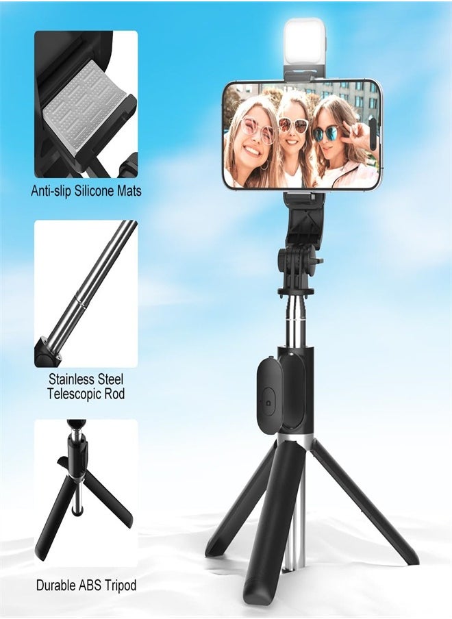 ZUKIMM - Selfie Stick with Light, Long Selfie Stick with Tripod Stand, Bluetooth Mobile Selfie Stick for Mobile Phone, Makeup,Selfie, Vlogging, Youtube, Live, iphone (104cm black) - Image 1