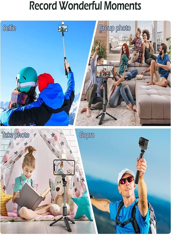 ZUKIMM - Selfie Stick with Light, Long Selfie Stick with Tripod Stand, Bluetooth Mobile Selfie Stick for Mobile Phone, Makeup,Selfie, Vlogging, Youtube, Live, iphone (104cm black) - Image 1