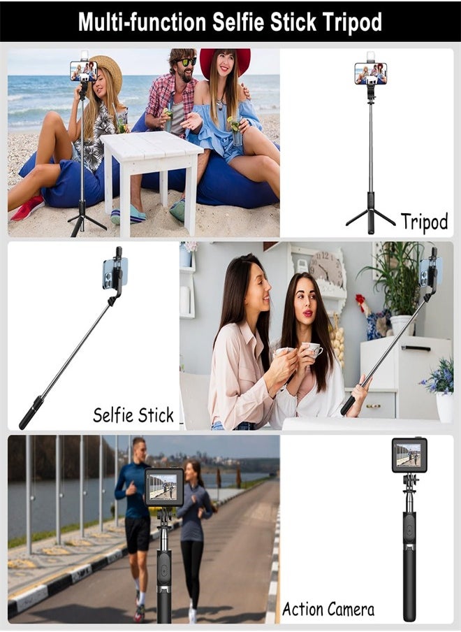 ZUKIMM - Selfie Stick with Light, Long Selfie Stick with Tripod Stand, Bluetooth Mobile Selfie Stick for Mobile Phone, Makeup,Selfie, Vlogging, Youtube, Live, iphone (104cm black) - Image 1