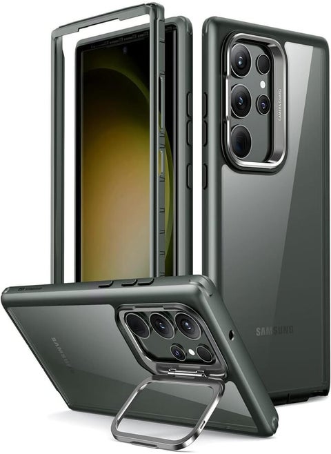 ESR Shock Armor Kickstand Case, Compatible with Samsung S23 Ultra, 1 Screen Guard, Clear Green