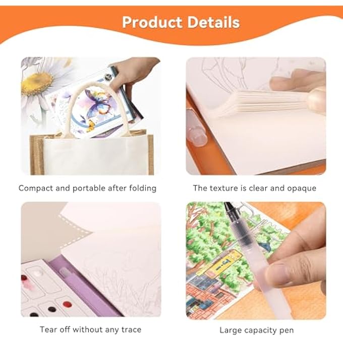 WATERCOLOR PAINT SET FOR ADULTS, PAINT WITH WATER COLORING BOOKS, POCKET WATER COLOR PAINTING SET ARTS AND CRAFTS GIFT, 1 BRUSH, 12 COLOR BLOCKS (COLORFUL ANIMALS) - Image 3