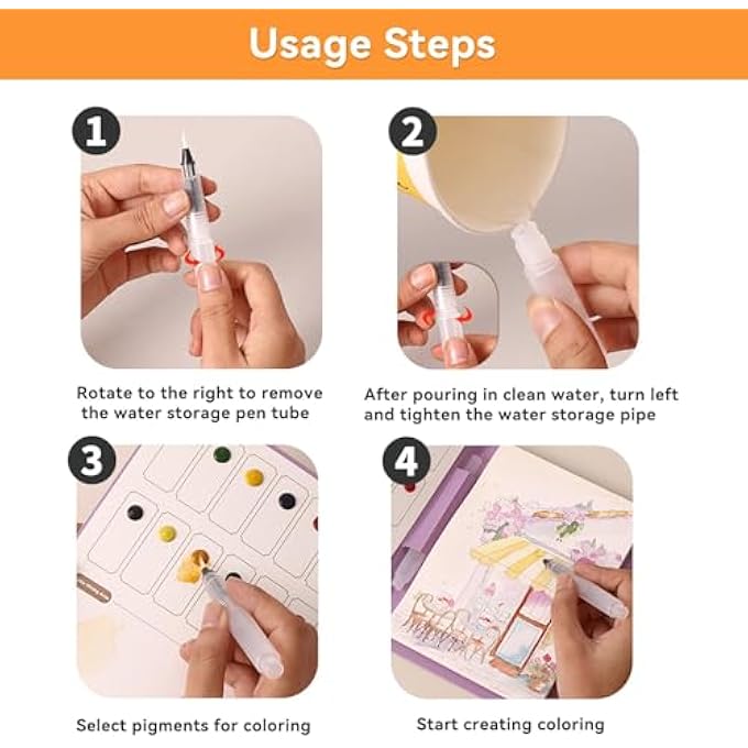 WATERCOLOR PAINT SET FOR ADULTS, PAINT WITH WATER COLORING BOOKS, POCKET WATER COLOR PAINTING SET ARTS AND CRAFTS GIFT, 1 BRUSH, 12 COLOR BLOCKS (COLORFUL ANIMALS) - Image 4