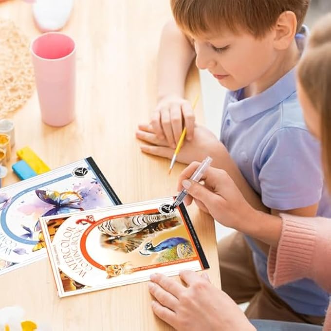 WATERCOLOR PAINT SET FOR ADULTS, PAINT WITH WATER COLORING BOOKS, POCKET WATER COLOR PAINTING SET ARTS AND CRAFTS GIFT, 1 BRUSH, 12 COLOR BLOCKS (COLORFUL ANIMALS) - Image 5