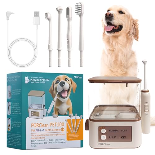 PORClean PET100 Dog Teeth Cleaner Water Flosser | 1000ml Tank, 4 Specialized Tips | Dog Water Flosser & Tartar Remover | Pet Dental Care for Plaque & Bad Breath | Safe, Cordless & IPX5 Waterproof - Image 1