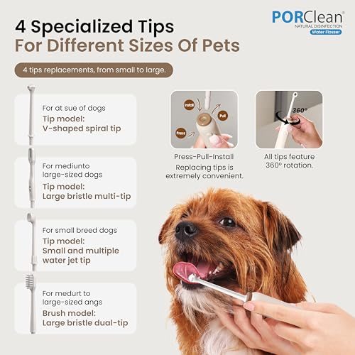 PORClean PET100 Dog Teeth Cleaner Water Flosser | 1000ml Tank, 4 Specialized Tips | Dog Water Flosser & Tartar Remover | Pet Dental Care for Plaque & Bad Breath | Safe, Cordless & IPX5 Waterproof - Image 4