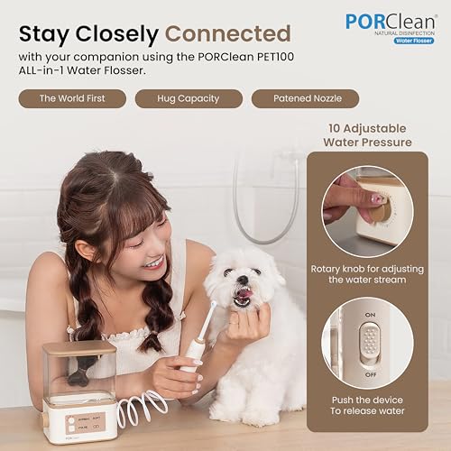 PORClean PET100 Dog Teeth Cleaner Water Flosser | 1000ml Tank, 4 Specialized Tips | Dog Water Flosser & Tartar Remover | Pet Dental Care for Plaque & Bad Breath | Safe, Cordless & IPX5 Waterproof - Image 3