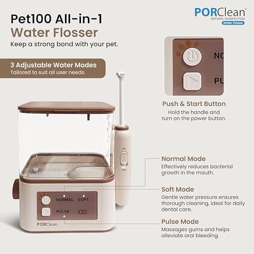PORClean PET100 Dog Teeth Cleaner Water Flosser | 1000ml Tank, 4 Specialized Tips | Dog Water Flosser & Tartar Remover | Pet Dental Care for Plaque & Bad Breath | Safe, Cordless & IPX5 Waterproof - Image 2