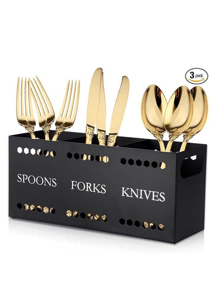 Arabest Silverware Caddy Flatware Cutlery Holder Metal Silverware Organizer Containers Black Kitchen Utensil Holder for Countertop Spoon and Fork Holder Flatware Utensils Caddy for Party - Image 1