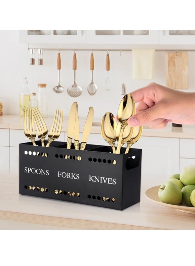 Arabest Silverware Caddy Flatware Cutlery Holder Metal Silverware Organizer Containers Black Kitchen Utensil Holder for Countertop Spoon and Fork Holder Flatware Utensils Caddy for Party - Image 5