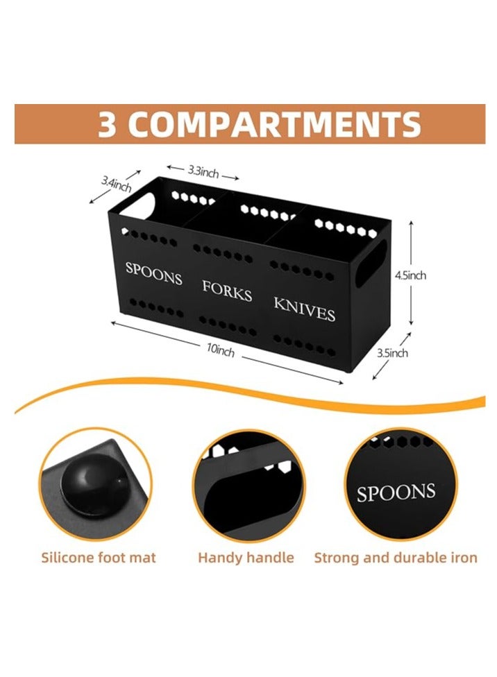 Arabest Silverware Caddy Flatware Cutlery Holder Metal Silverware Organizer Containers Black Kitchen Utensil Holder for Countertop Spoon and Fork Holder Flatware Utensils Caddy for Party - Image 3
