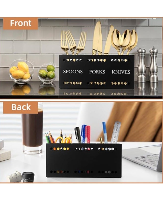 Arabest Silverware Caddy Flatware Cutlery Holder Metal Silverware Organizer Containers Black Kitchen Utensil Holder for Countertop Spoon and Fork Holder Flatware Utensils Caddy for Party - Image 4