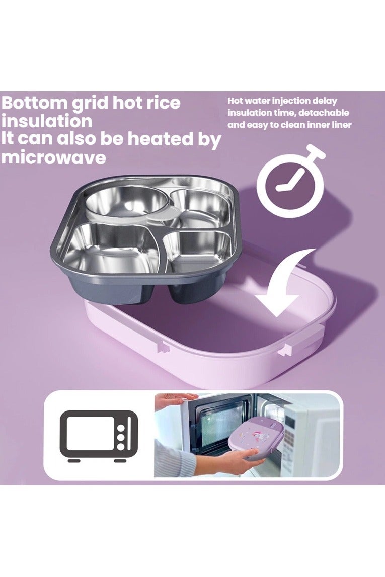 general Purple Unicorn Design 316L Stainless Steel Lunch Box (Four Compartments, 1600ML) with 316 Steel Chopsticks, Spoon, and Soup Bowl - Portable Lunch Box for Students and Working Professionals - Image 2