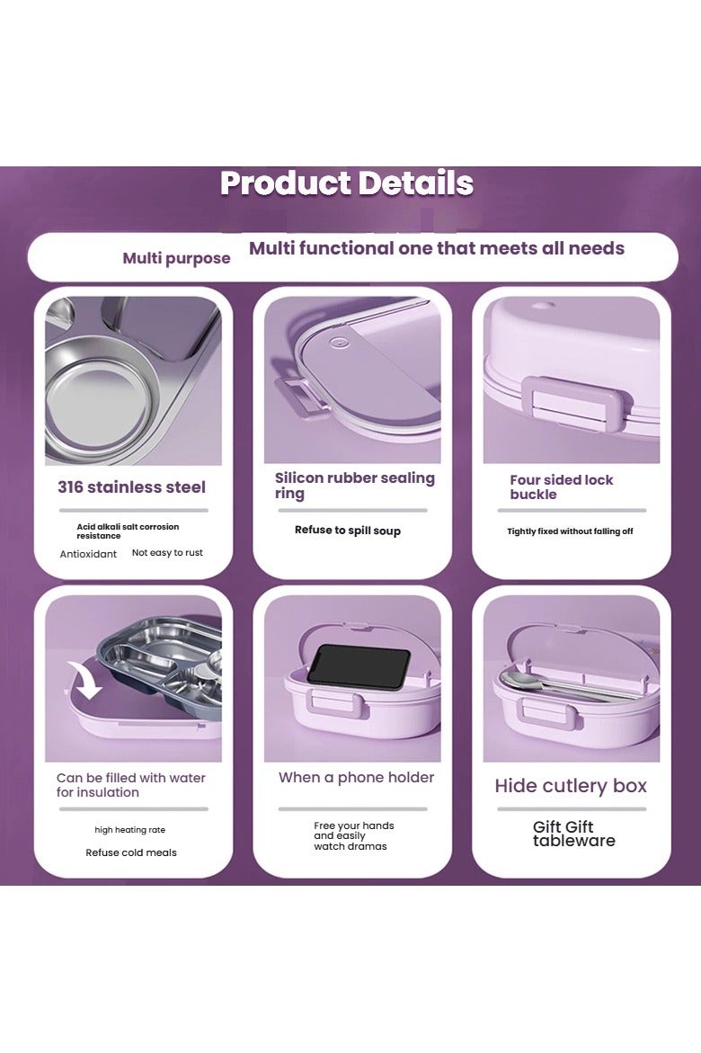 general Purple Unicorn Design 316L Stainless Steel Lunch Box (Four Compartments, 1600ML) with 316 Steel Chopsticks, Spoon, and Soup Bowl - Portable Lunch Box for Students and Working Professionals - Image 3