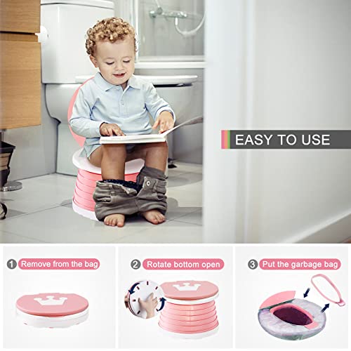 YZNlife Travel Potty for Toddler, Portable and Foldable Toilet, Apply to Seat Emergency Toilet for Car, Camping, Outdoor, Indoor（Pink） - Image 3