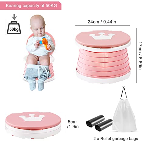 YZNlife Travel Potty for Toddler, Portable and Foldable Toilet, Apply to Seat Emergency Toilet for Car, Camping, Outdoor, Indoor（Pink） - Image 2