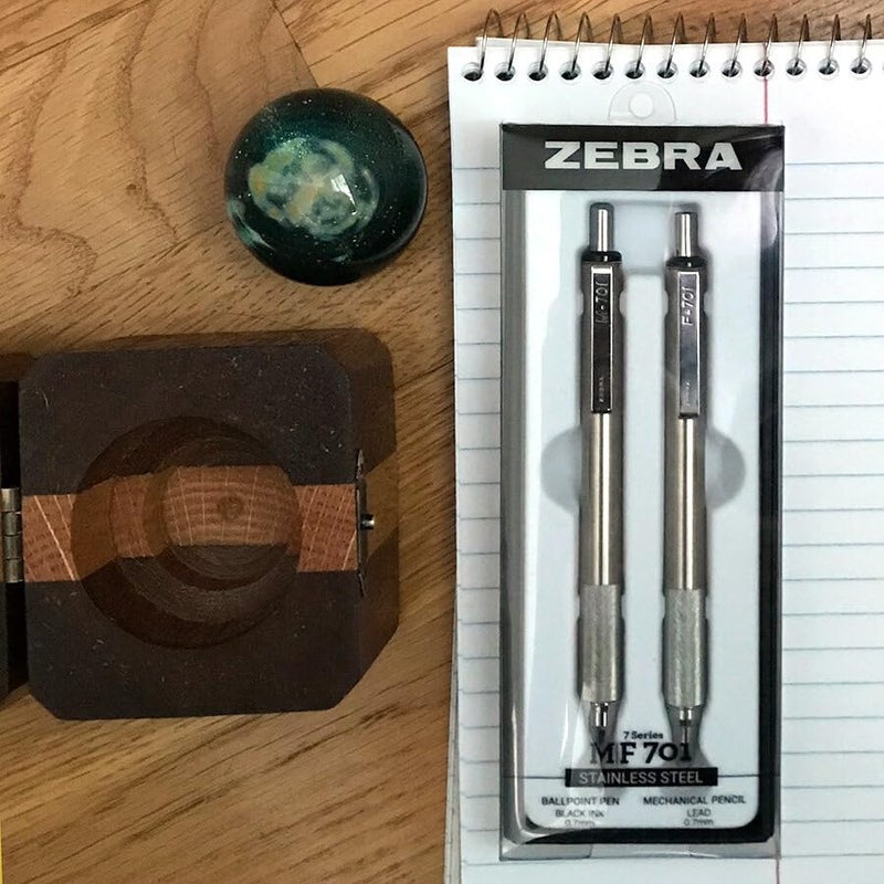 Zebra Pen M/F 701 Stainless Steel Mechanical Pencil and Ballpoint Pen Set, Fine Point, 0.7mm HB Lead and 0.8mm Black Ink, 2-Count Gift Set, Silver (10519) - Image 3