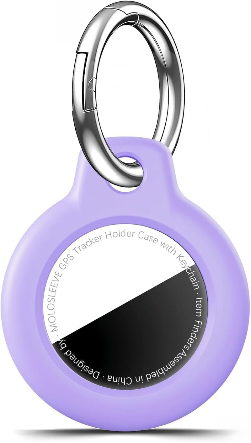 حافظة MOLOSLEEVE لحامل Airtag مع سلسلة مفاتيح، غطاء GPS مقاوم للصدمات ومضاد للخدش لـ Air Tags، إكسسوارات Airtags لحالات تتبع GPS للحقائب والأمتعة، أرجواني - Image 1