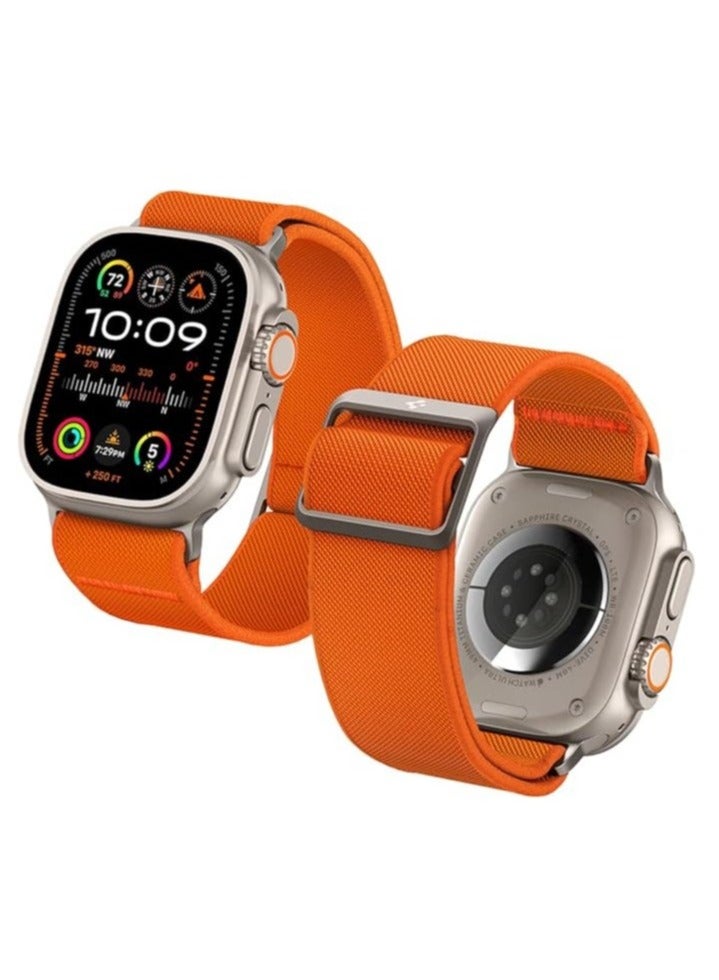 TIGER Lite Fit Ultra Nylon Solo Loop Band for Apple Watch – Compatible with Apple Watch Ultra 2 (49mm), Series 9/8/7 (45mm), Series SE2/6/SE/5/4 (44mm), and Series 3/2/1 (42mm) – Comfortable, Stretchable, Adjustable Strap for All-Day Wear  Orange - Image 1
