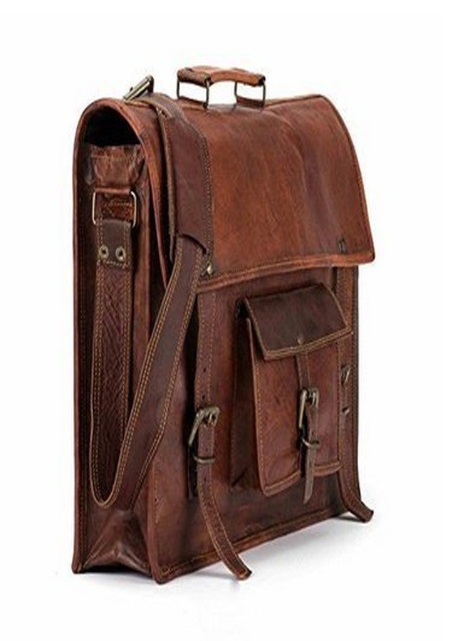 RSN Unisex 15 inch Leather Crossbody Messenger Shoulder Bag (Brown) - Image 2