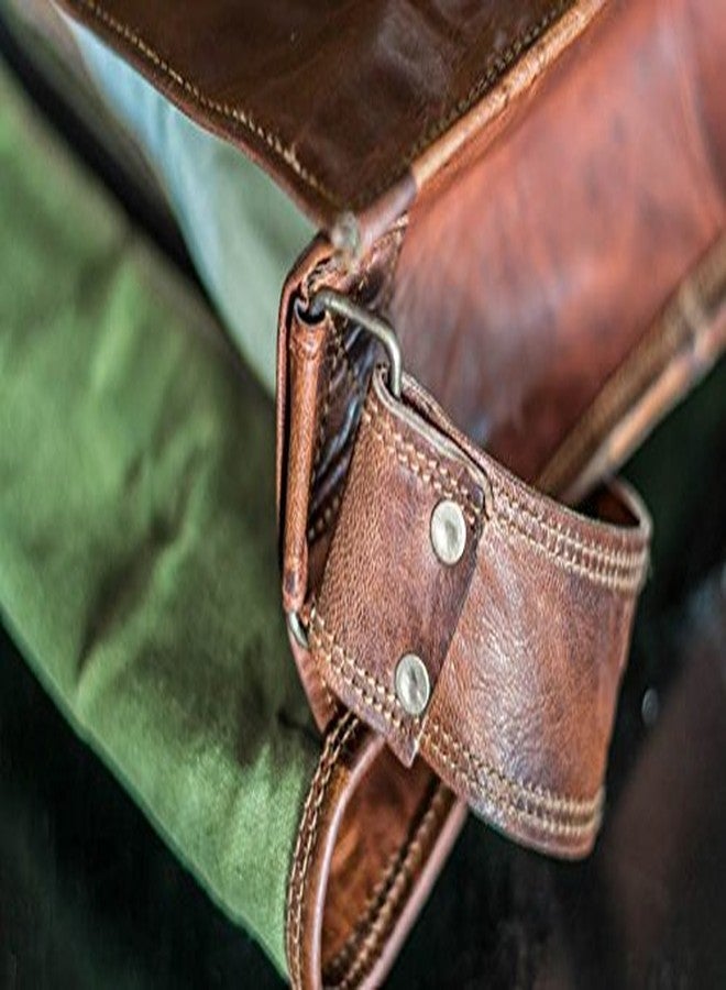 RSN Unisex 15 inch Leather Crossbody Messenger Shoulder Bag (Brown) - Image 4