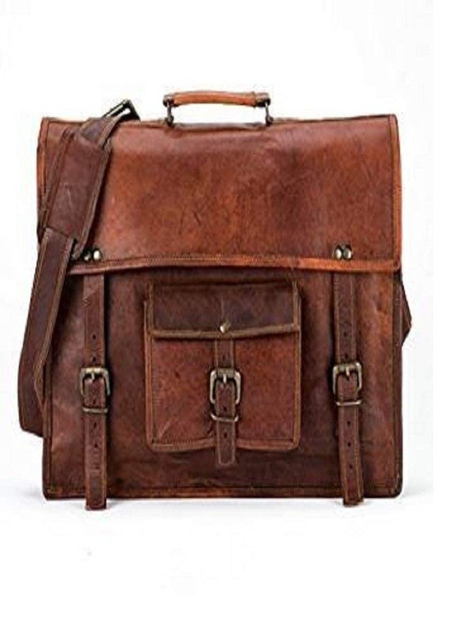 RSN Unisex 15 inch Leather Crossbody Messenger Shoulder Bag (Brown) - Image 1