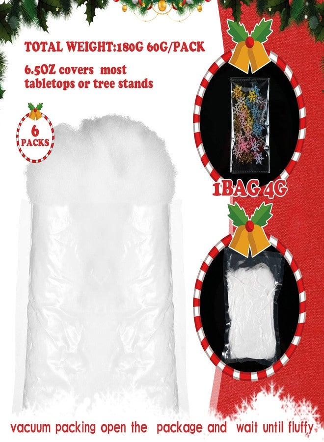 جيريفي ٦ أكياس من الثلج الصناعي الناعم لعيد الميلاد مع قصاصات ثلجية لامعة، بطانية ثلجية داخلية صناعية، ديكور ثلجي واقعي مع قصاصات ثلجية ذهبية وفضية لتزيين رف الموقد في فصل الشتاء. - Image 2