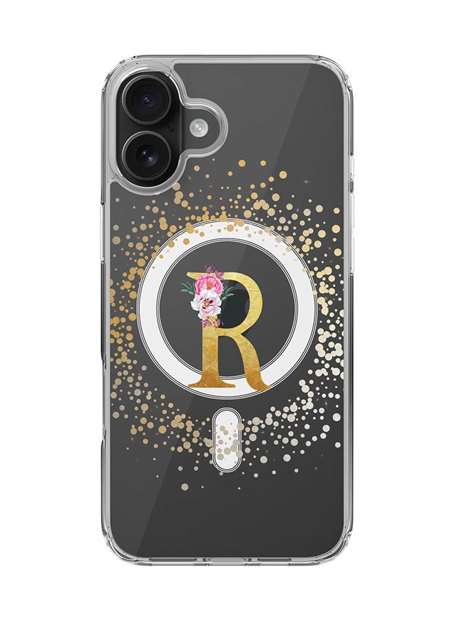 Stylizedd For iPhone 16 Plus Case [Compatible with MagSafe] Slim Magnetic cover Clear Phone Case - Custom Monogram Floral - R (Clear ) - Image 1