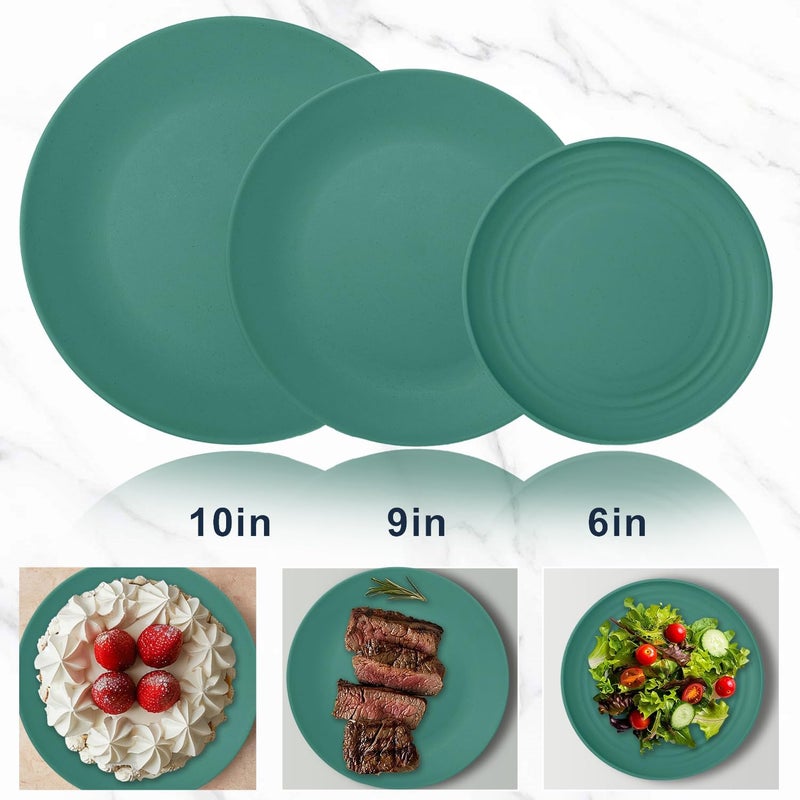 Wrova 40Pack plates and bowls sets for kids  Unbreakable wheat straw dinnerware sets service for 8  Alternative plastic 40pcs dish sets for kitchen camping and indoors dinning  Green - Image 2